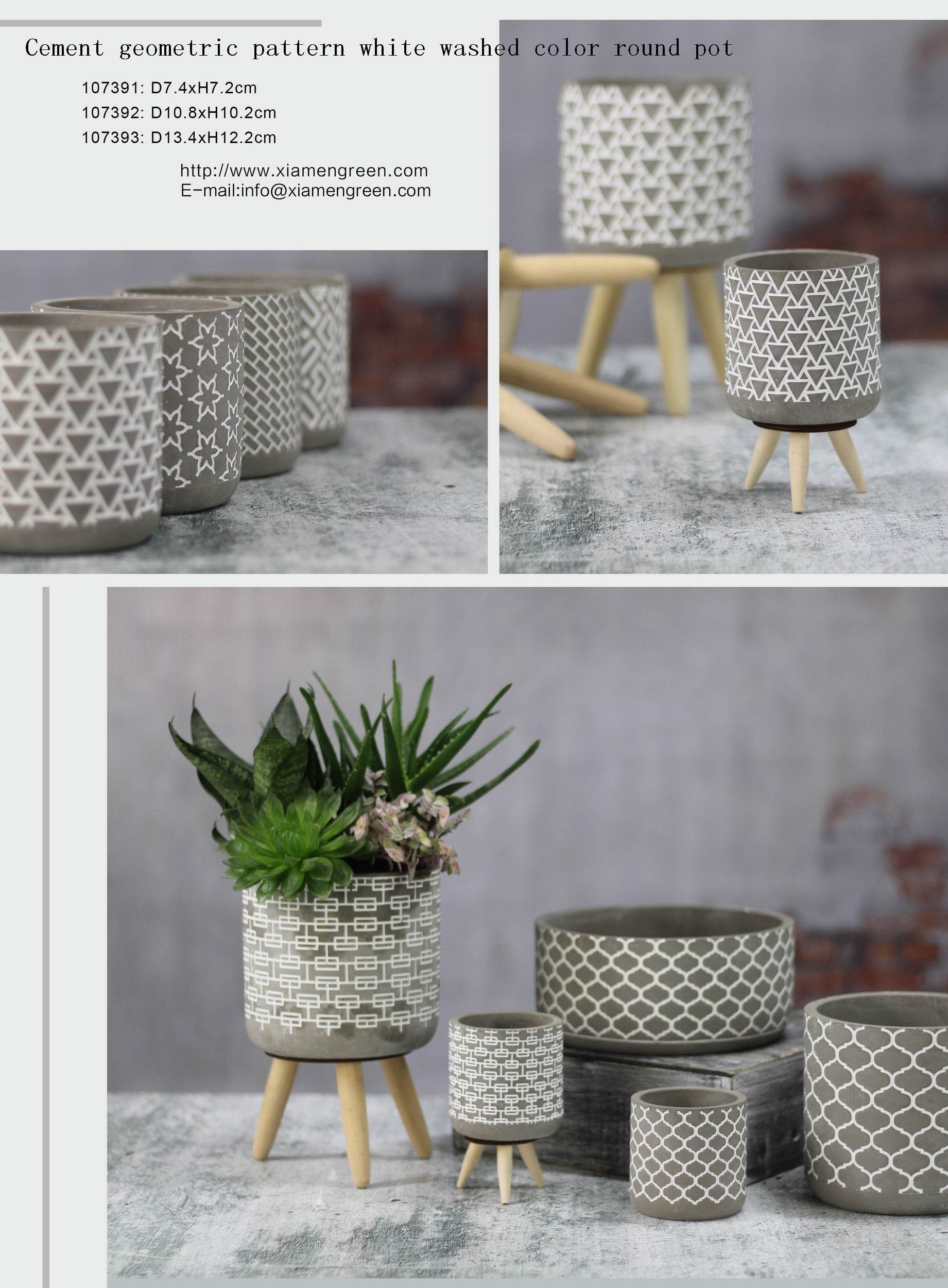 Dolomite three tone stripes round pot op6/Cement geometric pattern white washed color round pot